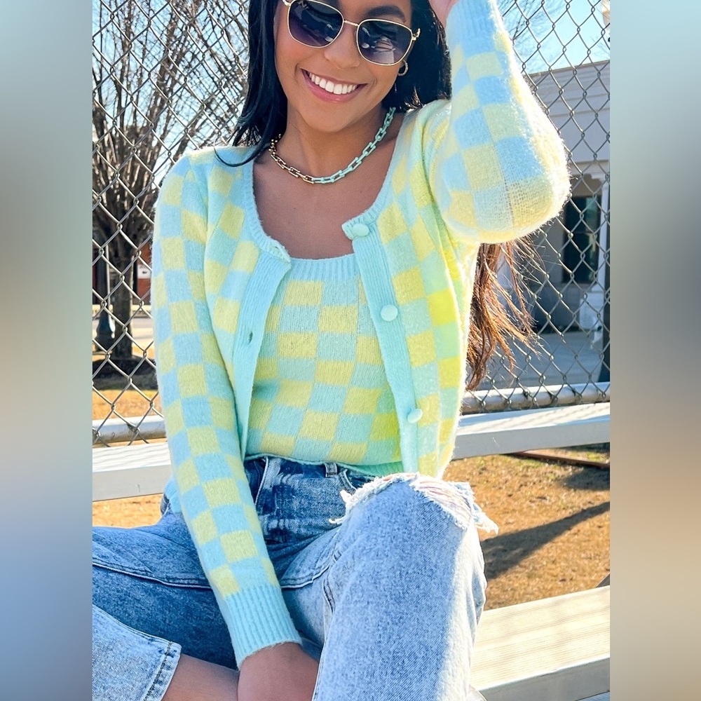 Checkered Tank + Cardigan Set